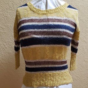 BKE, Yellow, brown, blue, cream, 3/4th sleeve sweater, Size XS